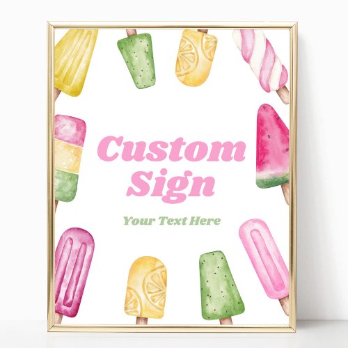 Pink Green Yellow Popsicle Party Custom Table Sign