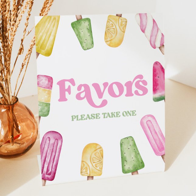 Pink Green Yellow Popsicle Party Favors Table Sign (Creator Uploaded)