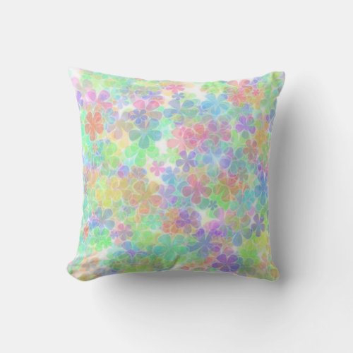 Pink Green Yellow Red Blue Purple Floral Template Throw Pillow