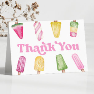 Pink Green Yellow Retro Popsicle Birthday Party Letterpress Thank You Card