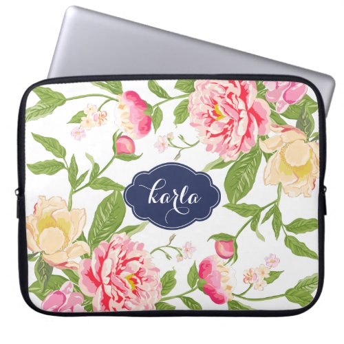 Pink Green  Yellow Spring Flowers Watercolors Laptop Sleeve