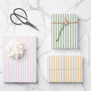 Pink Green Yellow Stripes Birthday Wrapping Paper Sheets