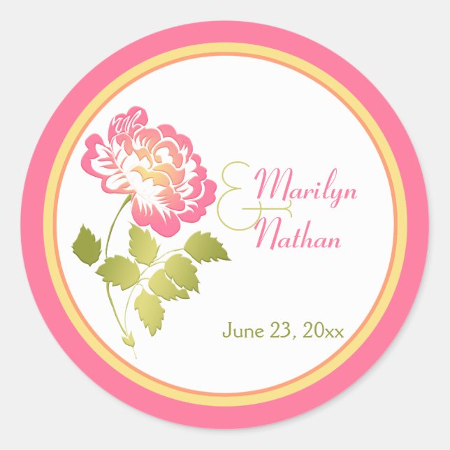 Pink, Green, Yellow, White Peony 1.5" Sticker (Front)