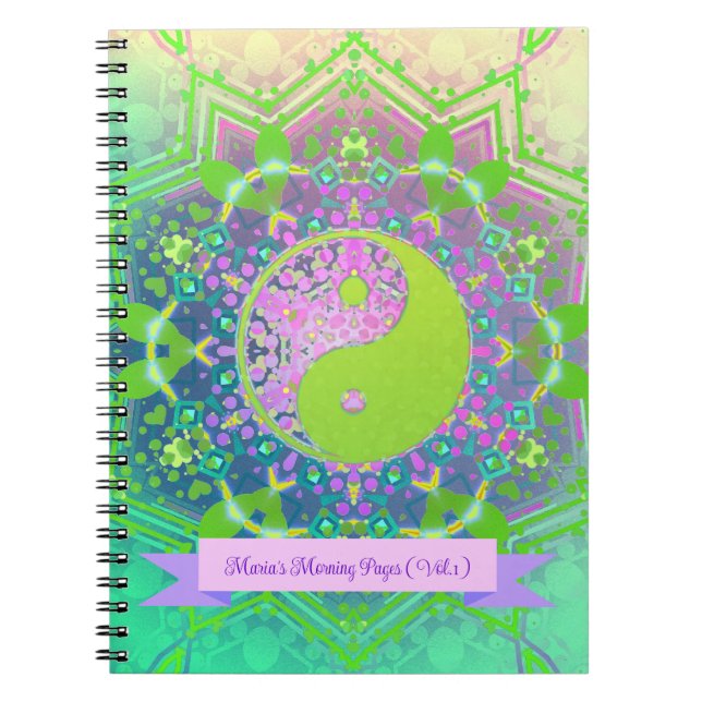 Pink Green Yin Yang Mandala Geometry Mandala Notebook (Front)