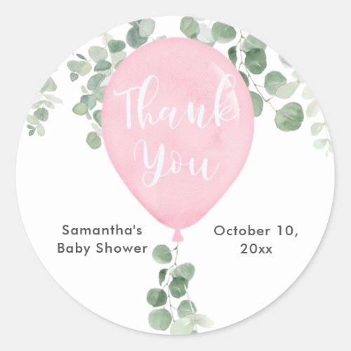 Pink greenery eucalyptus balloon baby stickers
