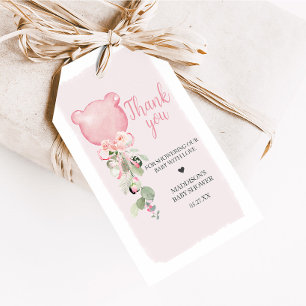 Pink Greenery Floral Balloon Baby Shower Favor Tag