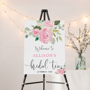 Pink greenery floral bridal tea welcome sign