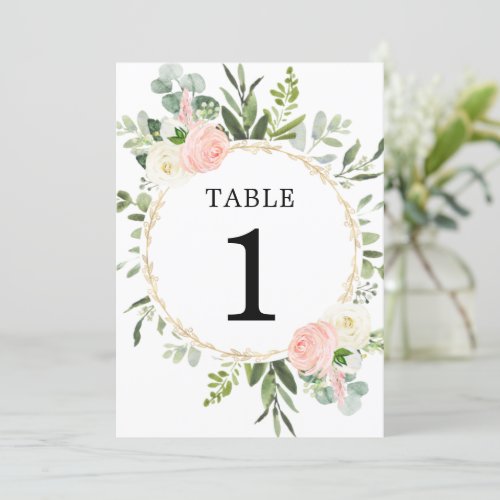 Pink greenery gold elegant 5x7 table numbers
