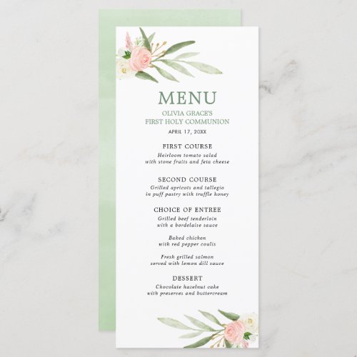 Pink greenery gold green leaves elegant menu