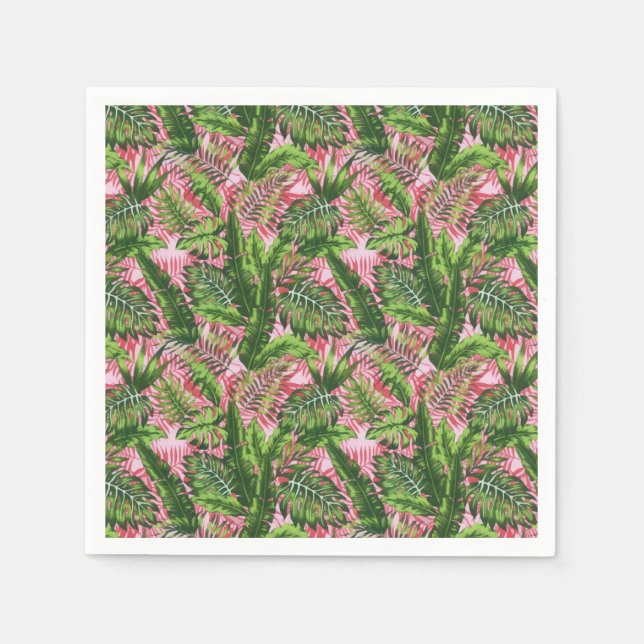 Pink Greenery Tropical Jungle Botanical Napkins (Front)