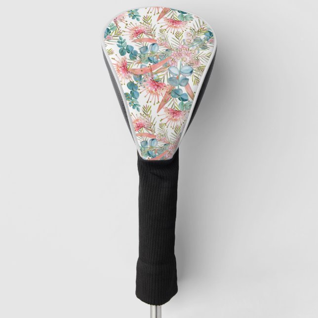 Pink Grevillea And Eucalyptus Golf Head Cover (Front)