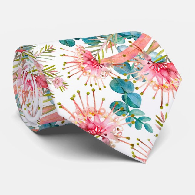 Pink Grevillea And Eucalyptus Neck Tie (Rolled)