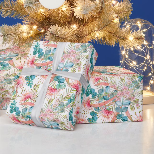 Pink Grevillea And Eucalyptus  Wrapping Paper (Holidays)