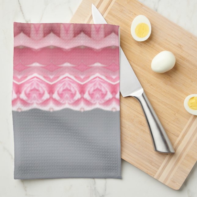 Pink Grey and Green Kitchen Towel (Quarter Fold)