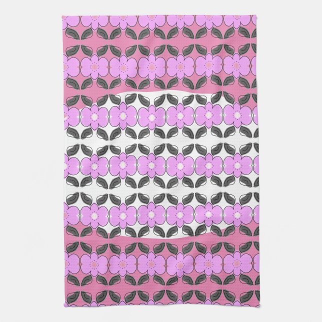Pink grey and white kitchen towel (Vertical)