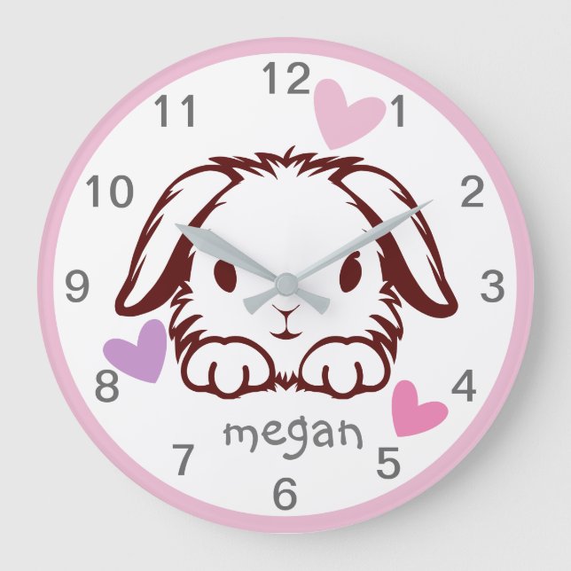  Pink Grey Baby Animal Bunny Butterfly Nursery Large Clock (Front)