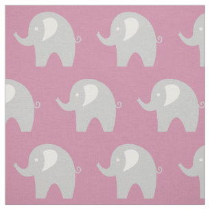 Pink grey baby elephant pattern fabric DIY textile