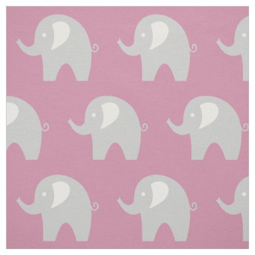 Pink grey baby elephant pattern fabric DIY textile