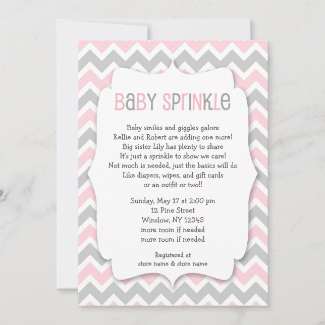 Pink Grey Baby Sprinkle / girl baby shower invite (Front)