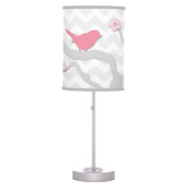 Pink Grey Bird on Branch Lamp