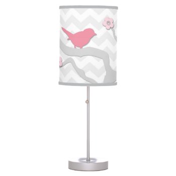 Pink Grey Bird On Branch Lamp by Kookyburra at Zazzle