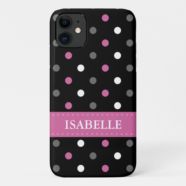 Pink, Grey, Black and White Polka Dot Case-Mate iPhone Case (Back)