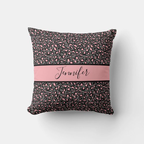 Pink Grey Black Cheetah Monogram Throw Pillow