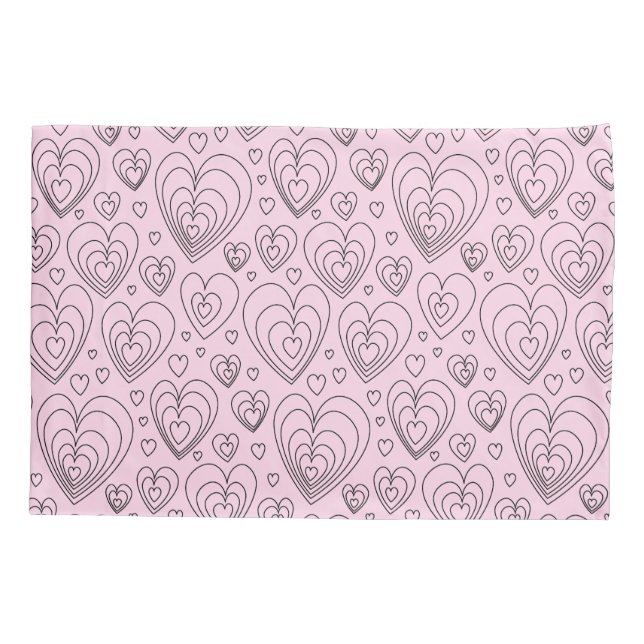 Pink Grey Black Hearts Pattern. Pillow Case (Back)