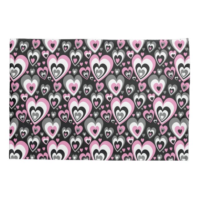 Pink Grey Black Hearts Pattern. Pillow Case (Back)