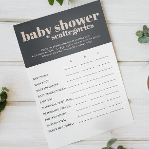 Pink Grey Boho Typography Baby Scattegories Game Flyer