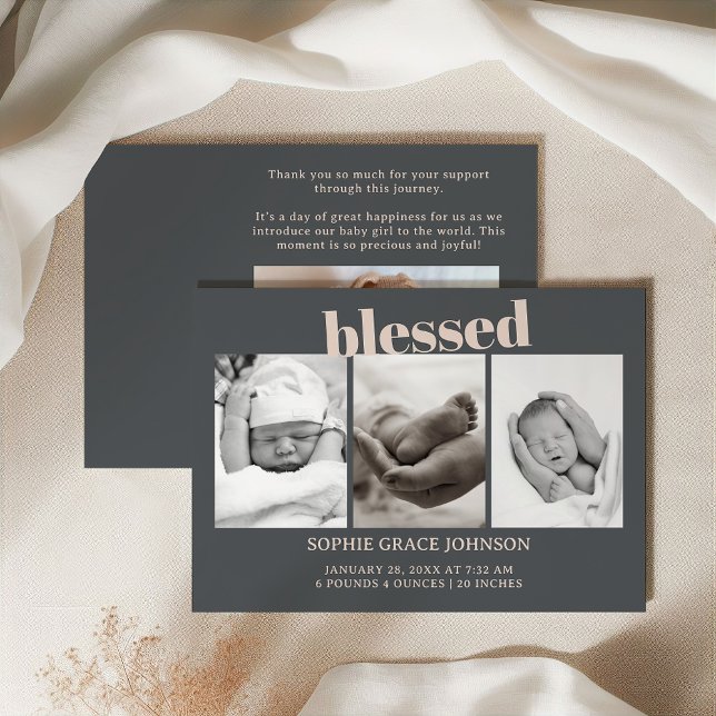 Pink Grey Boho Typography Baby Shower Announcement (Creator Uploaded)