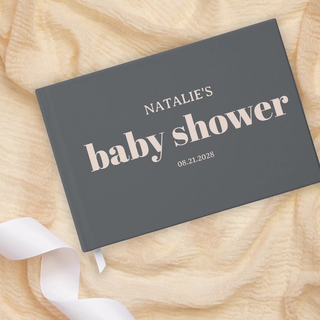 Pink Grey Boho Typography Baby Shower Foil Guest Book (Creator Uploaded)