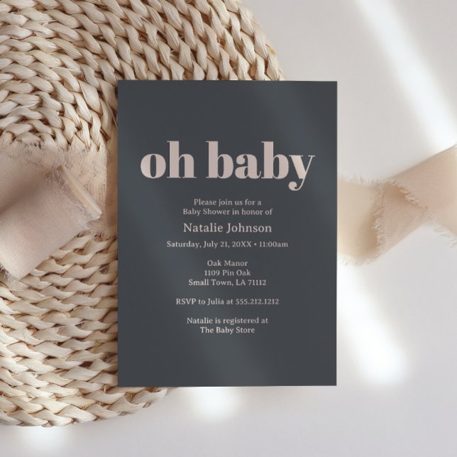 Pink Grey Boho Typography Oh Baby Shower Invitation (Creator Uploaded)