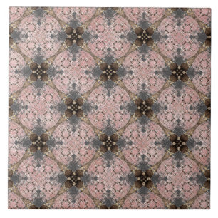 Pink, Grey, Bronze Vintage Flower Pattern Ceramic Tile
