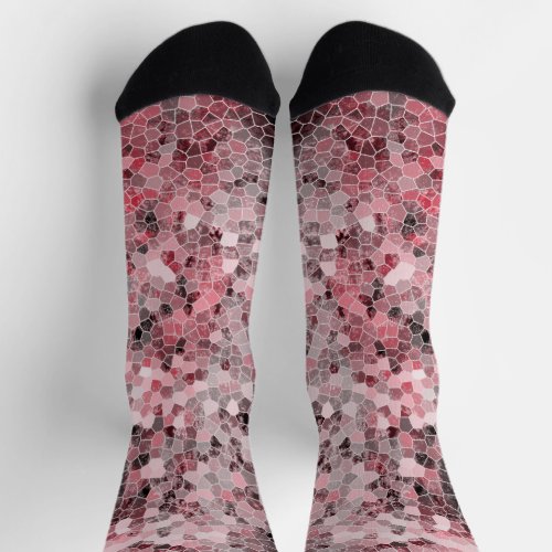 Pink Grey Brown Tiny Mosaic Tile Socks