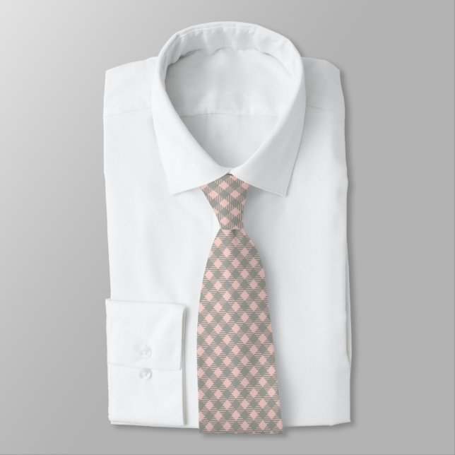 Pink Grey Buffalo Check Lumberjack Plaid Pattern Neck Tie (Tied)