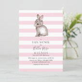Pink grey bunny baby shower invitations (Standing Front)