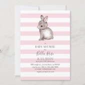 Pink grey bunny baby shower invitations (Front)