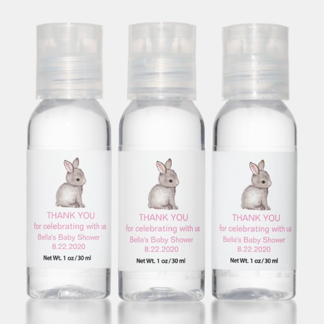 Pink Grey Bunny Travel Bottle Set Hand Sanitizer (Set)