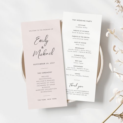 Pink  Grey Calligraphy Minimal Wedding Program