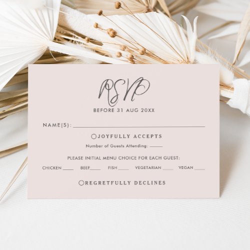 Pink  Grey Calligraphy RSVP Wedding Reply Card