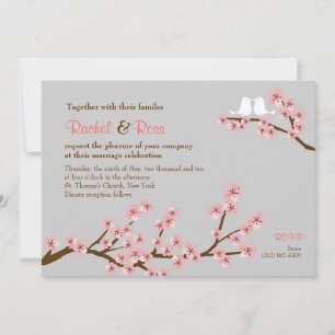 Pink & Grey Cherry Blossom Spring Wedding Invitation