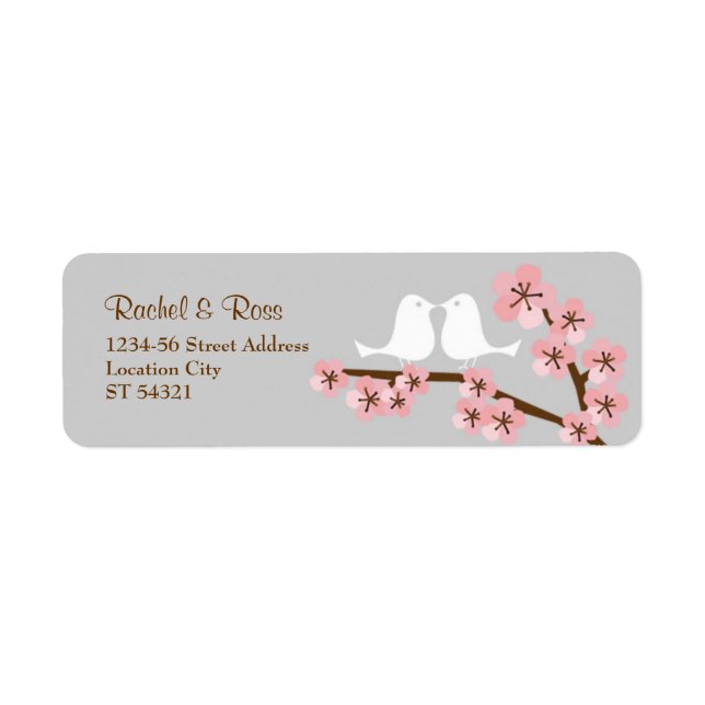 Pink & Grey Cherry Blossom Spring Wedding Label (Front)
