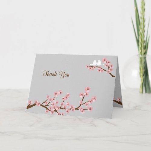 Pink  Grey Cherry Blossom Spring You Thank You Card