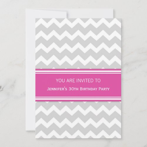 Pink Grey Chevron 30th Birthday Party Invitations