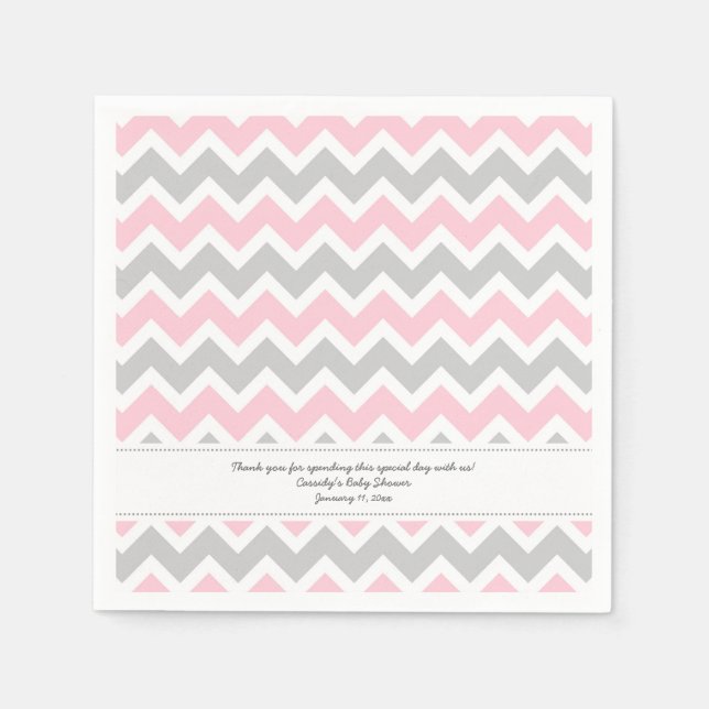 Pink Grey Chevron Baby Shower ADD YOUR WORDING Napkins (Front)