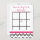 Pink Grey Chevron Baby Shower Bingo (Front)