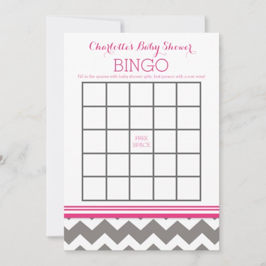 Pink Grey Chevron Baby Shower Bingo (Front)