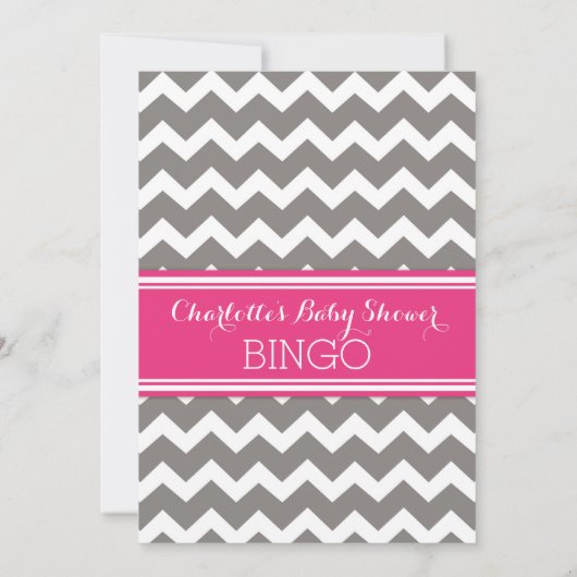 Pink Grey Chevron Baby Shower Bingo (Back)
