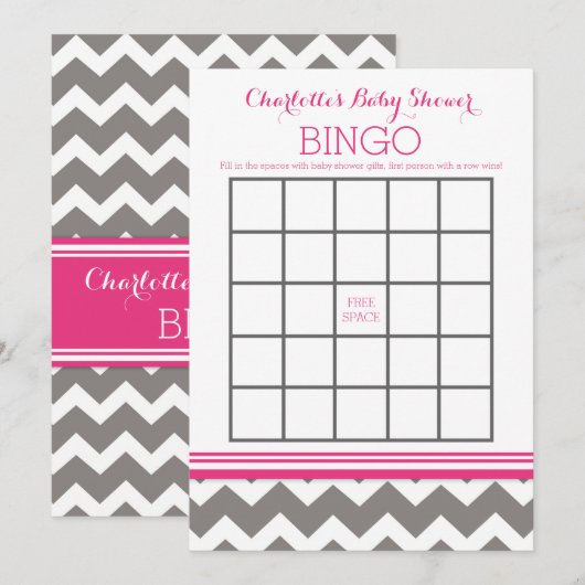 Pink Grey Chevron Baby Shower Bingo (Front/Back)